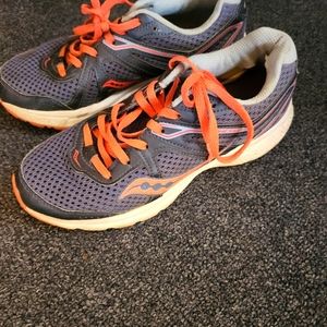 2pair shoes size 7 Saucony and sketchers grey and orange